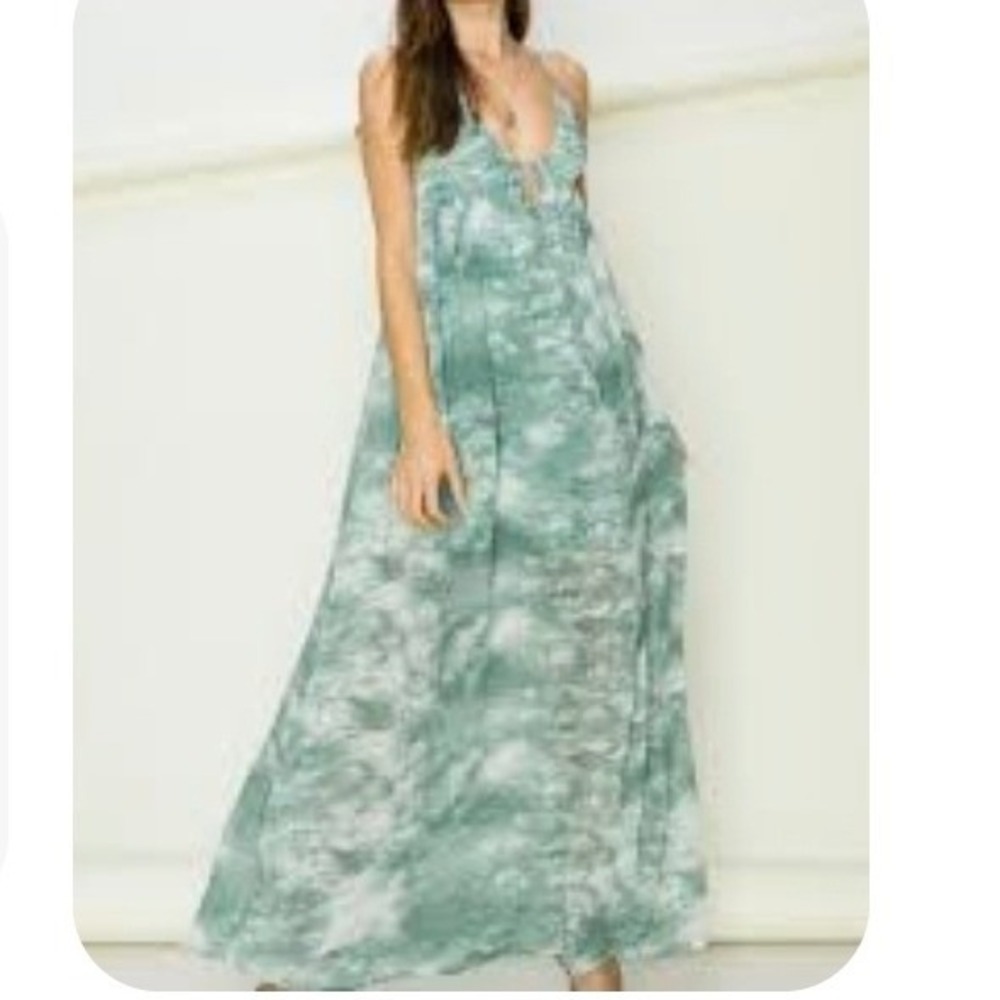 HYFVE Sage Green Marble Print Tie Back Maxi Dress Lined Summer Boho Small